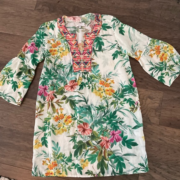 Johnny Was Floral Tunic Dress with Colorful Embroidery